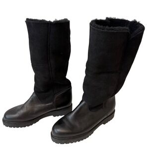 Canadienne Black Leather Suede Shearling Lined Winter Boots Womens 8.5 M canada